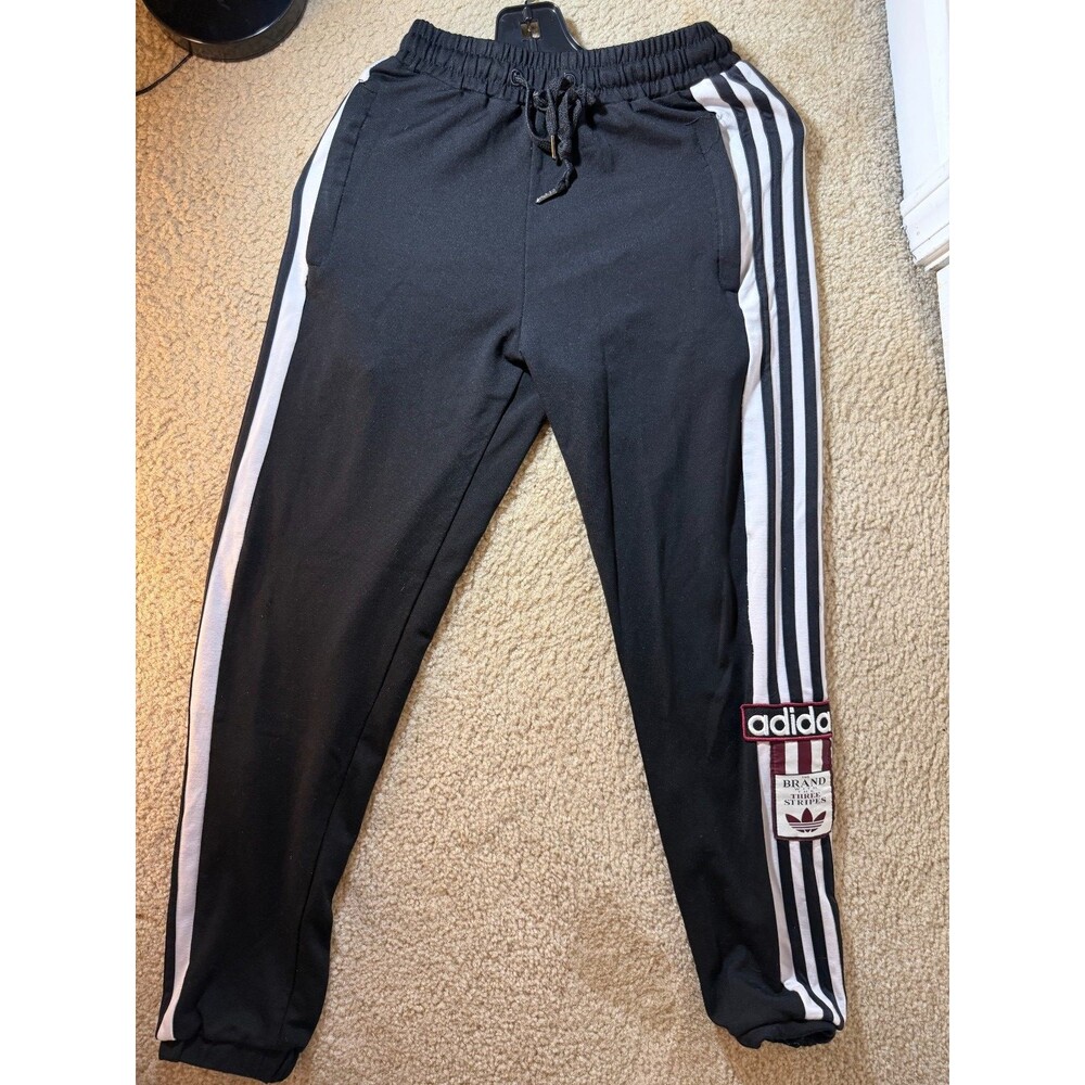 Adidas Originals Adibreak Men's Small Black Track Pants Snap Button 3 Stripe Y2K
